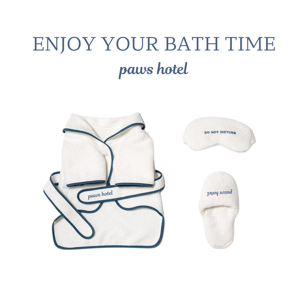Pooch Bathrobe, Eye Mask, Slippers